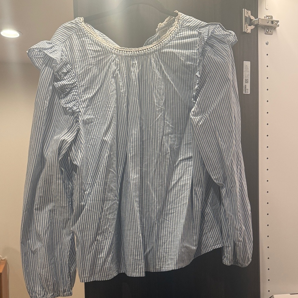 J. Crew Blue and White Striped Peasant Blouse